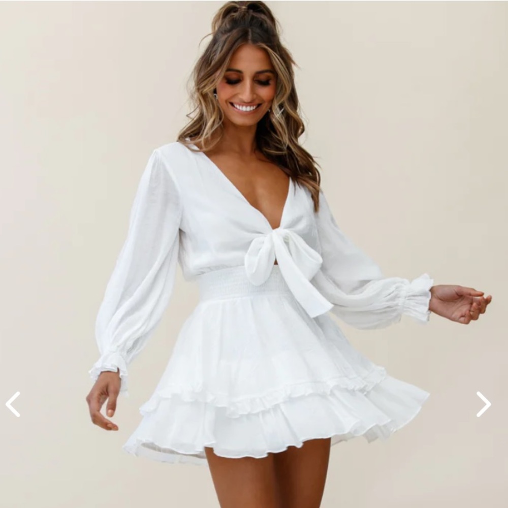 Anthea Bow-Tie Front Layered Frill Dress White